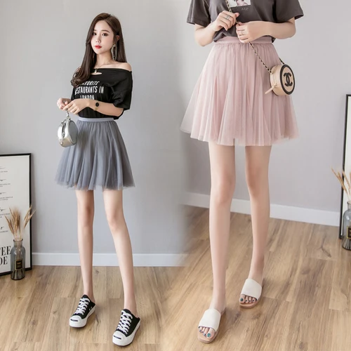 Мини юбка TingYiLi женская из фатина черная бежевая серая кофейная розовая короткая