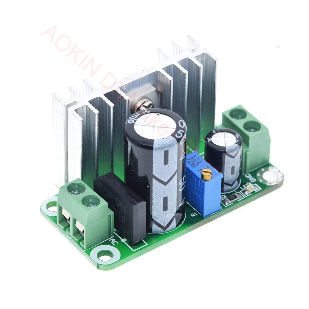 

5-35VDC or 5-22VAC to 1-34VDC LM317T Adjustable Step Down Linear Regulator Converter Power Supply Module