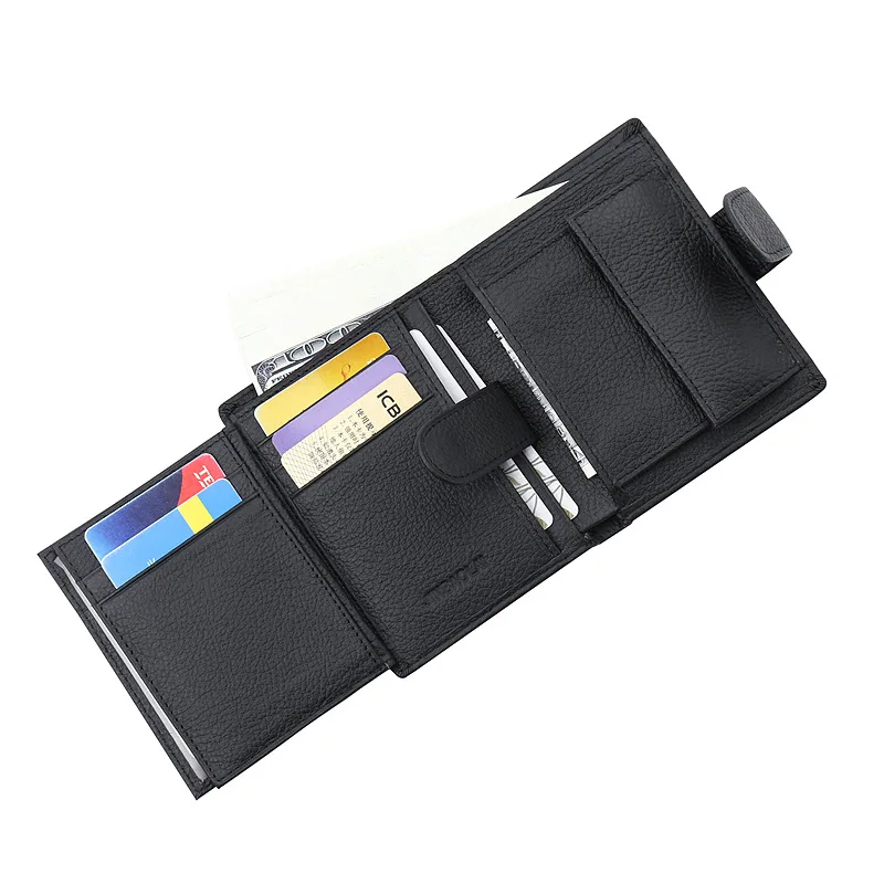 Brand Luxury Men Wallet Genuine Leather Hasp Multifunction Coin Purses Male Lychee Pattern Short Bifold Card Holder Money Clip