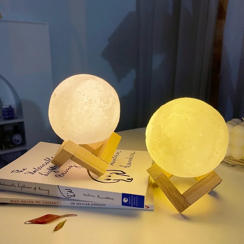 Светодиодный ночной Светильник 3D печать Луны лампа Перезаряжаемые Цвет