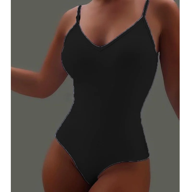 

Women's Bodysuit Stretch Tights V-neck Halter Solid Color Jumpsuit Sleeveless Thin Straps Bodysuits Sexy Nightclub Tights