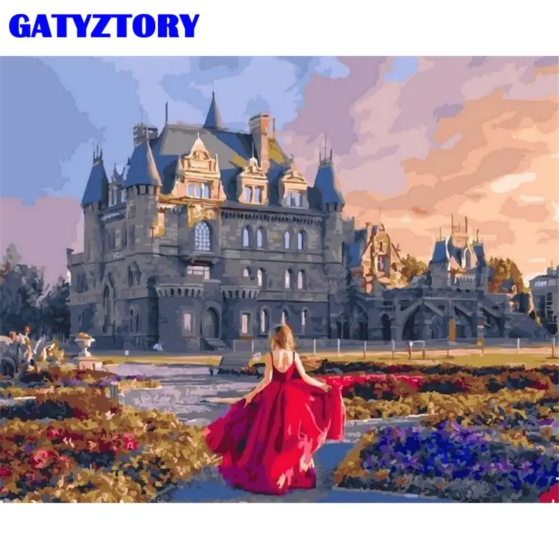 

GATYZTORY Paint By Number Girl Drawing On Canvas Gift Diy Pictures By Numbers Castle Kits Handpainted Painting Art Home Decor