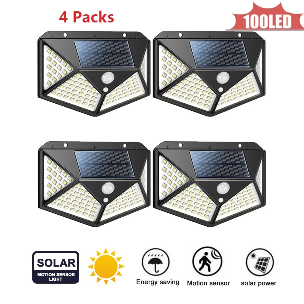 

1-4pcs 100LED Solar Lamp PIR Motion Sensor Street Garden light Solar Rechargeable Outdoor Waterproof Emergency Security Night la