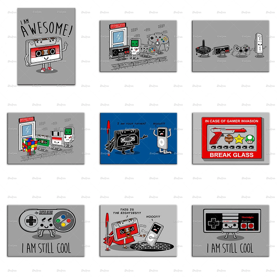 

Funny Console Posters Electronic Games Controller Tape Cartoon Art Painting Modern Children Room Decor Canvas Wall Art Prints