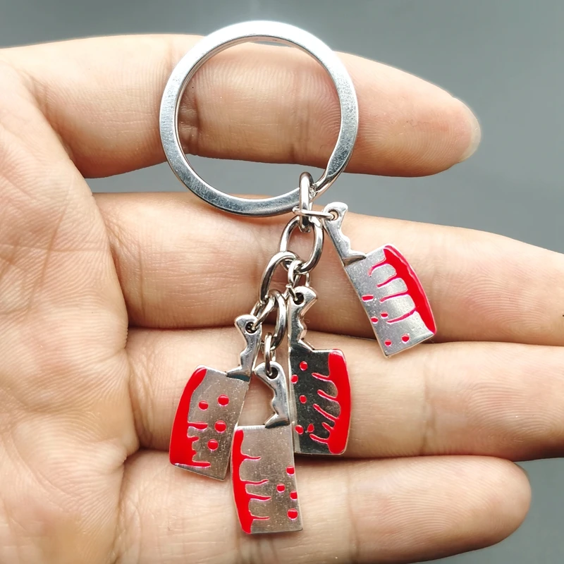 4 Кухонные красные ножи тибетского серебра брелоки-ножи Ключи от мертвых Кольцо подарка Хэллоуин Ведьма Ювелирные изделия ручной работы.