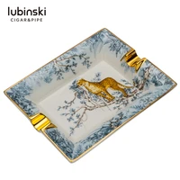 lubinski leopard pattern high temperature resistance ceramic cigar ashtray home for cohiba cigar with gift box