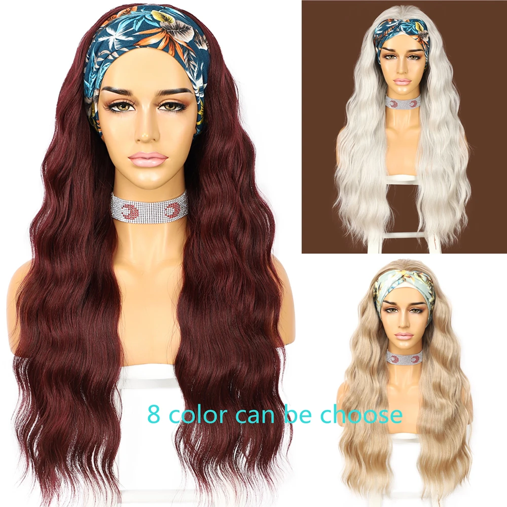 

Deep Wave Headband 103# Red Blonde Wig Long Daily Party Travel Holidays No Gel Glueless Wig for Women Drag Queen 2 Free Bands