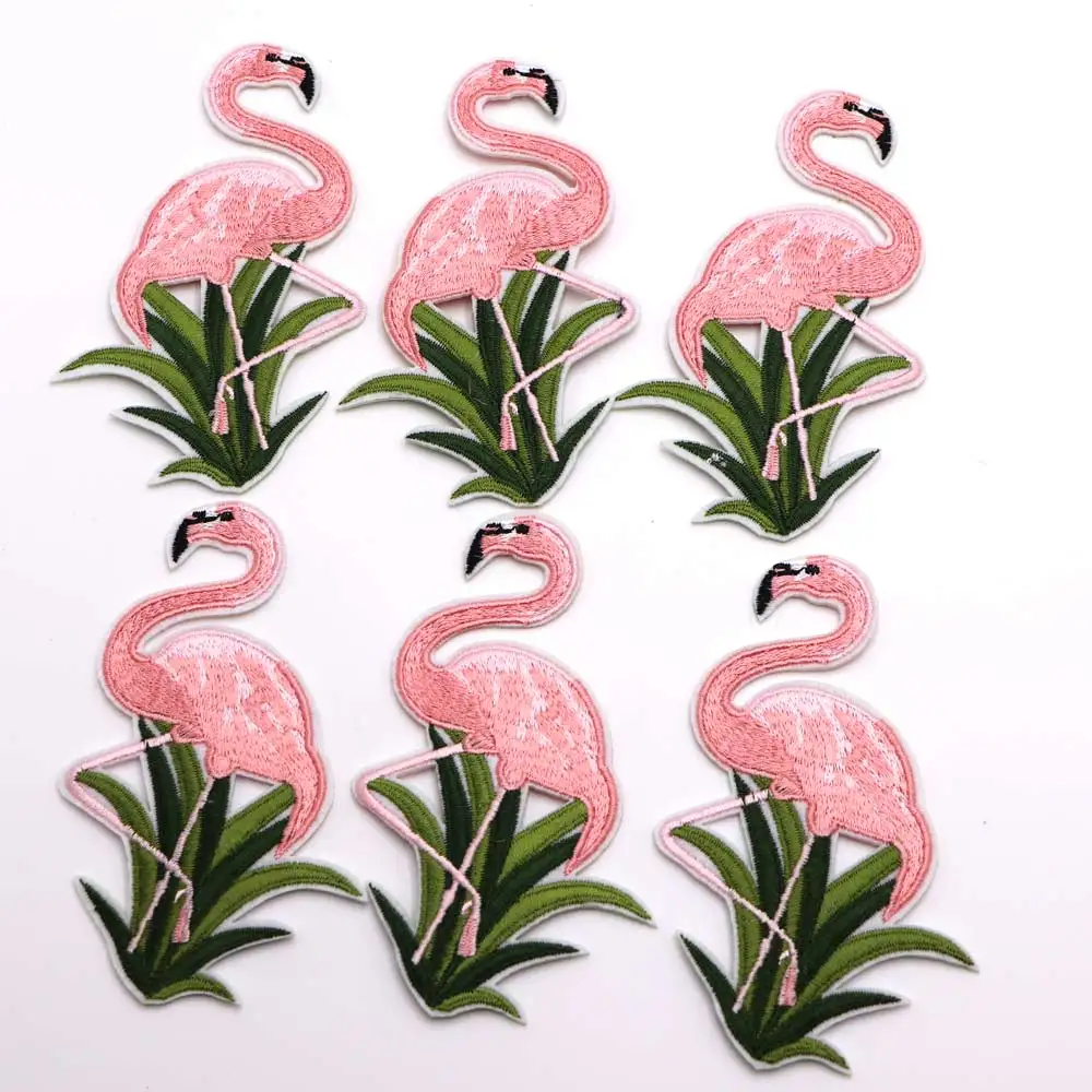 Изысканные вышитые патчи в виде фламинго для одежды железная нашивка на ткани