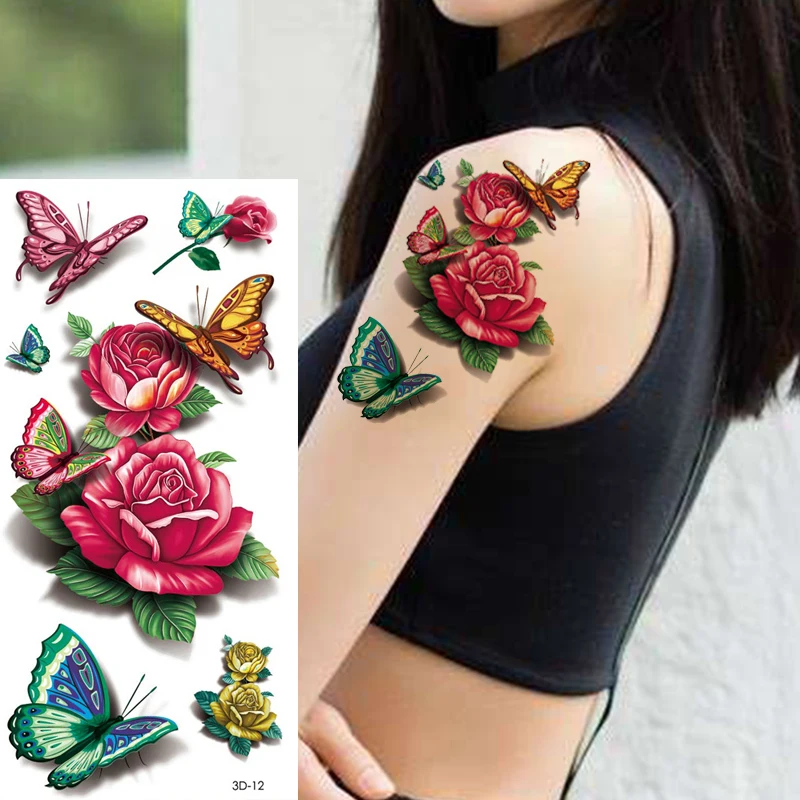 12 шт. в упаковке 3D &quotЦветы&quot и &quotБабочка&quot для Водонепроницаемый Временные
