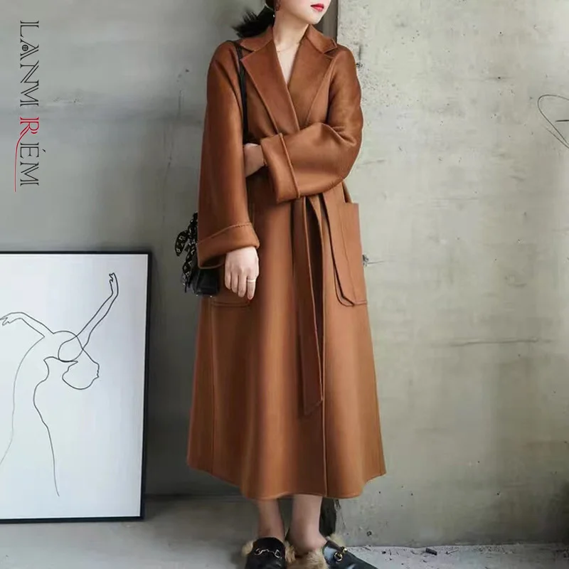 

2021lanmrem популярный Highend Ondinha De Gua Dupla Face Casaco De Caxemira Vestido Roupo Feminino Outono Inverno Casaco