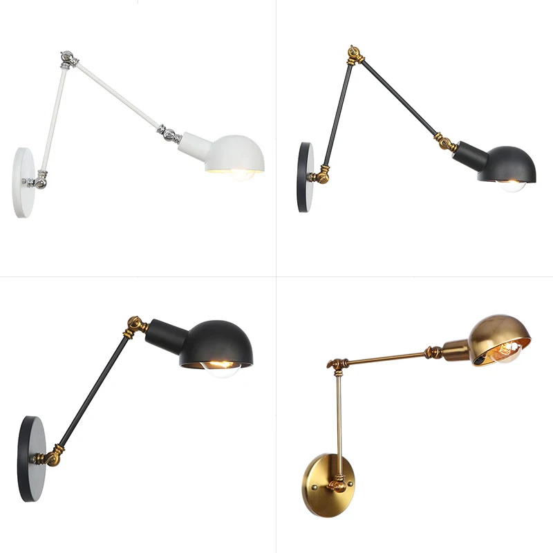 

Loft Adjustable Arm Wall Lamp Black Brass White Wandlamp lamparas de pared Lights Sconce Industrial Metal Wall Lights E27