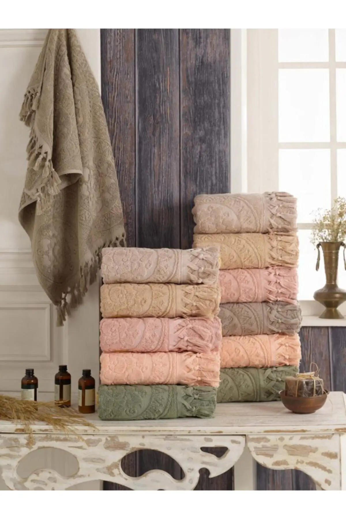 6 Pieces 50x90 Cm - Good Quality - Soft Texture - Water Absorbent - Natural Pattern 2021 Trend High Quality Cotton Towel Model Suitable For Kitchen And Bathroom