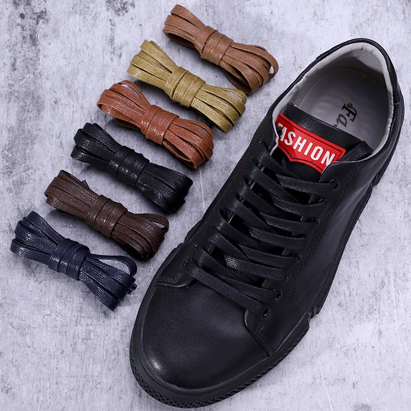 1 Pair Shoelaces 0.6CM Waxed Cotton Width Flat Waterproof Shoe laces Unisex Boots Casual Sneakers Shoelace Leather Laces Shoes