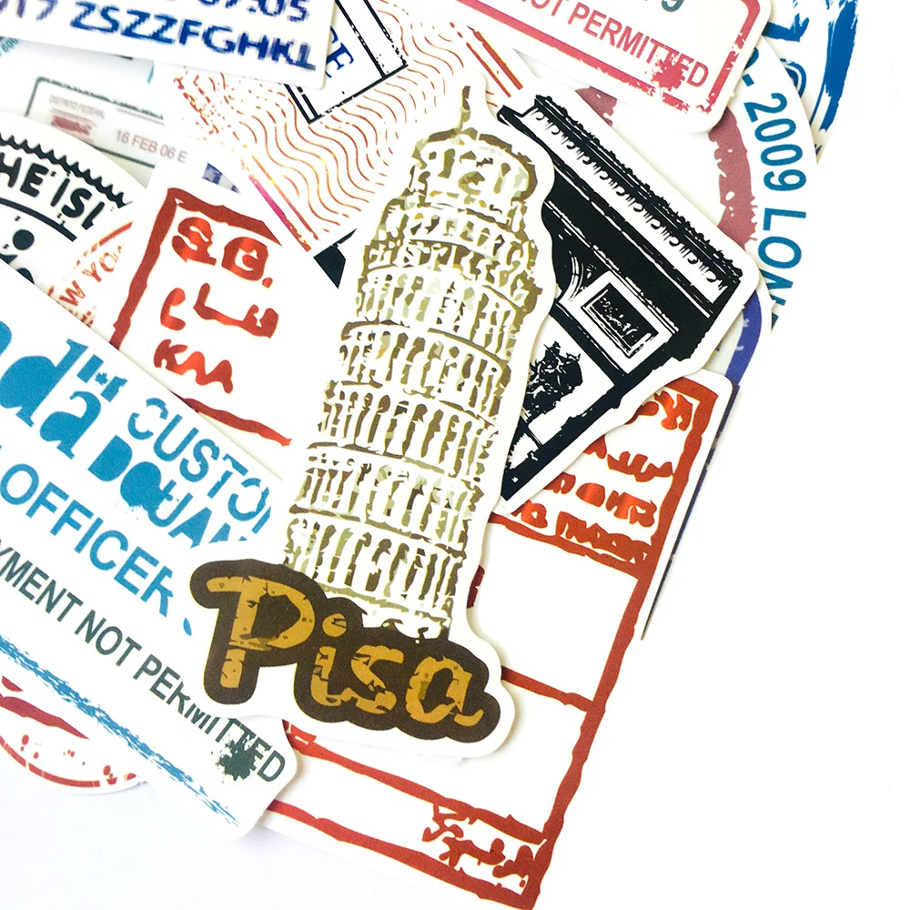 60 шт. путешествия печать Стикеры Ретро Винтаж место интереса СКЕЙТБОРД гитара