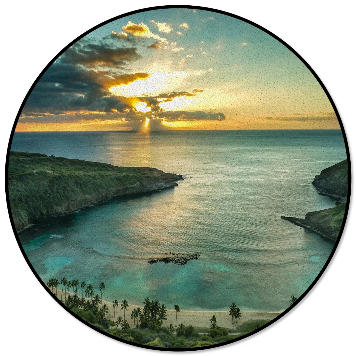 

Круглый нескользящий коврик с изображением морского неба облаков деревьев и растений для дома, гостиной, детской комнаты