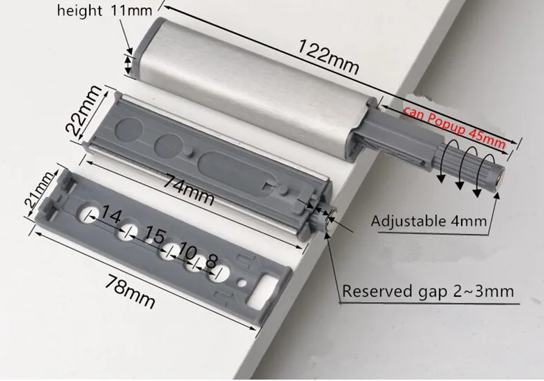 20pcs/lot Door Stopper Cabinet Catches Stainless Steel Push to Open Touch Damper Buffers Soft Quiet Closer Furniture Hardware |