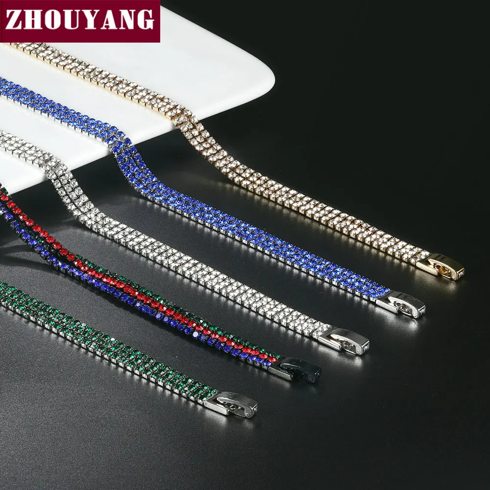 Женский браслет для тенниса ZHOUYANG роскошный из трех в одном ряда с разноцветными