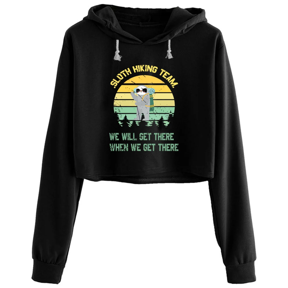 

Sloth Hiking Team Crop Hoodies Women Harajuku Anime Emo Aesthetic Pullover For Girls