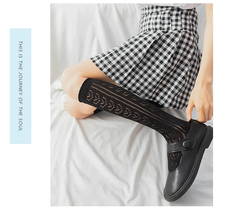 

Summer High Tube Socks Students Stockings Breathable Japanese Socks Ins Love Print Fashion Hollow White Jk Children Girls Socks