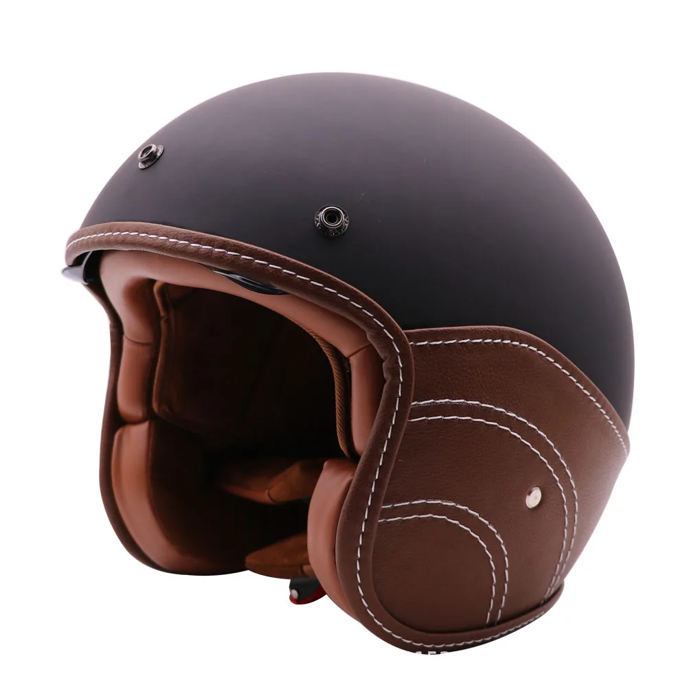 Мотоциклетный шлем с открытым лицом винтажный из искусственной кожи для мужчин и