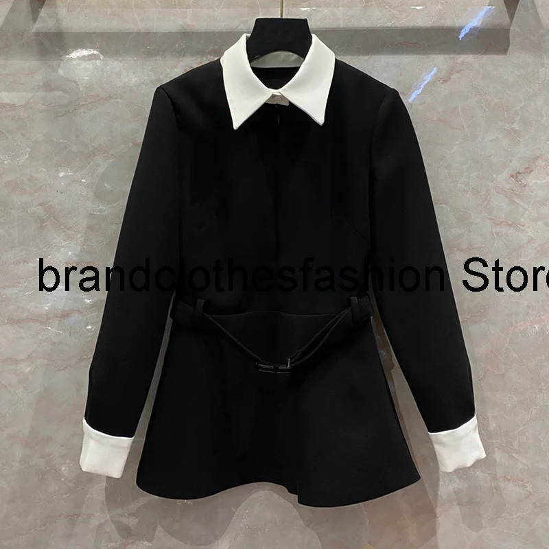 

Женский блейзер с поясом и юбкой, черный или белый пуловер с отделкой, верхняя одежда, осень 2021