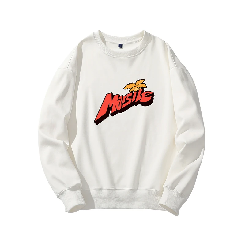 

Spring and autumn high waist cotton white round collar street hipster loose thin print cover European and American hoodie