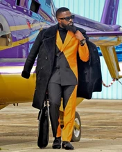 Costumes pour hommes, 2 pièces, Slim Fit Patchwork noir et jaune, ensembles pour hommes, Blazer à revers, pantalon sur mesure, vêtements de fête de mariage pour garçons d'honneur  (4)