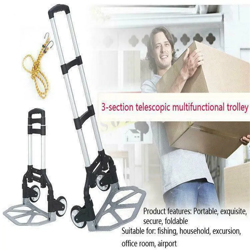 

Adjustable Luggage Cart Folding Push Truck Hand Aluminium Trolley Bungee Cord