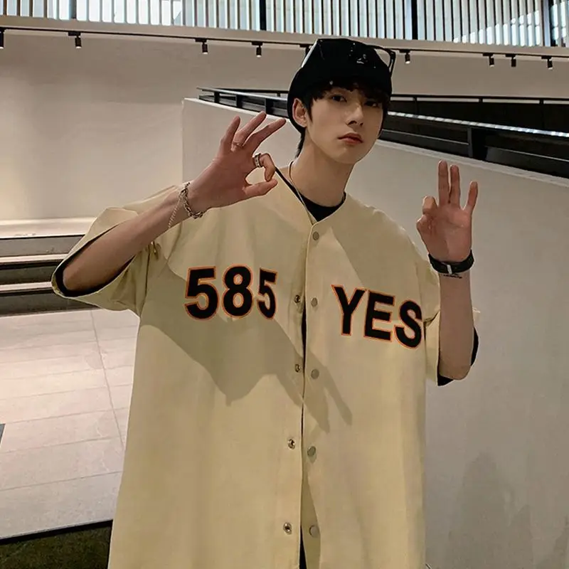 

Baseball jacket short sleeve letter shirt clothes men and women loose summer casual harbor wind