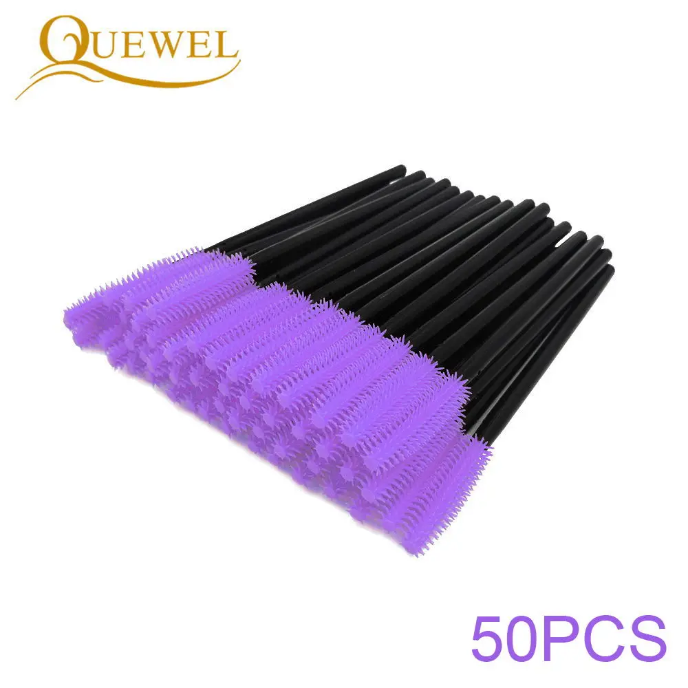 Purple 50 Pieces 50 шт., одноразовая щетка для ресниц, расческа, силиконовая гелевая тушь для ресниц, палочки для наращивания ресниц, профессиональный аппликатор, инструмент для макияжа глаз - Цвет: Purple 50 Pieces