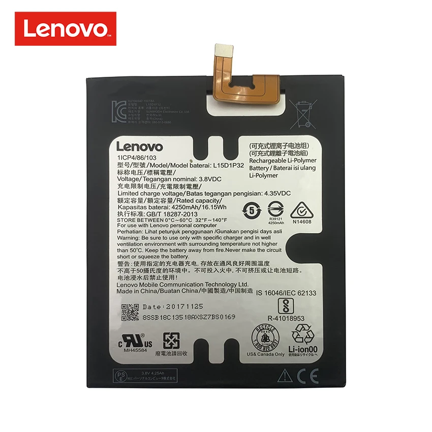 100% оригинал 4250 мАч L15D1P32 для Lenovo Tab3 8 Plus TB-8703F 8703N 8703X 8703 PB1-750N батареи | Мобильные