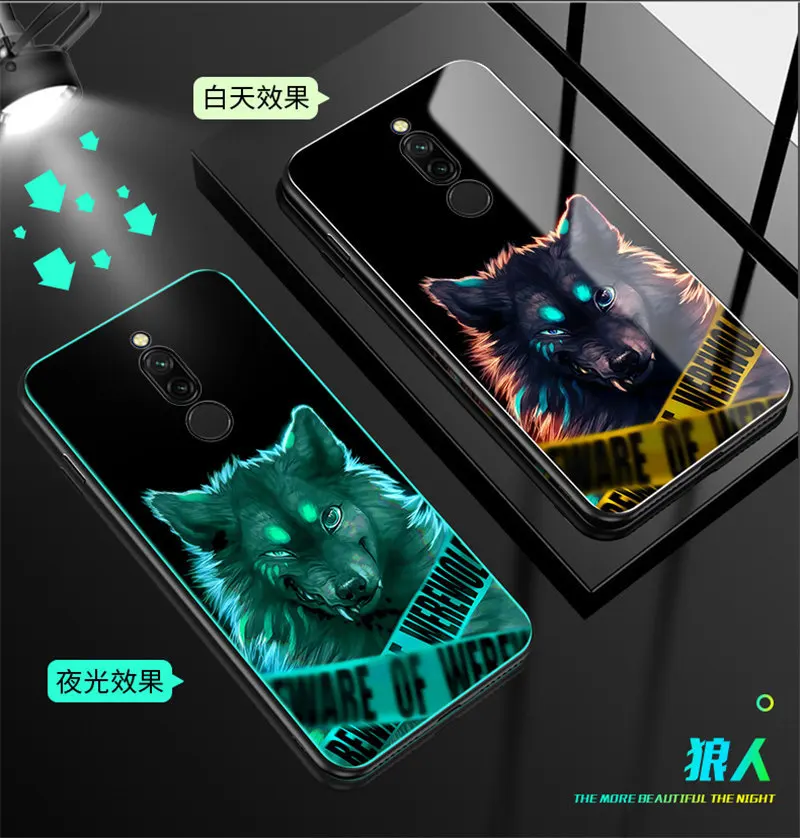 Светящийся чехол для телефона Xiaomi Redmi 8, чехол 6,22 дюйма, светящаяся задняя крышка из закаленного стекла для Xiaomi Redmi 8, силиконовый чехол