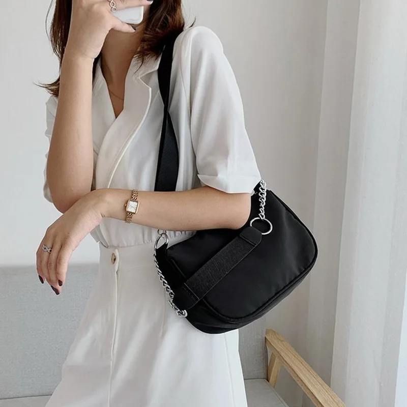 

Laamei Fashion Nylon Chain Women Shoulder Bag Totes Handbags Black Messenger Ladies Travel Crossbody Top-handle Bag