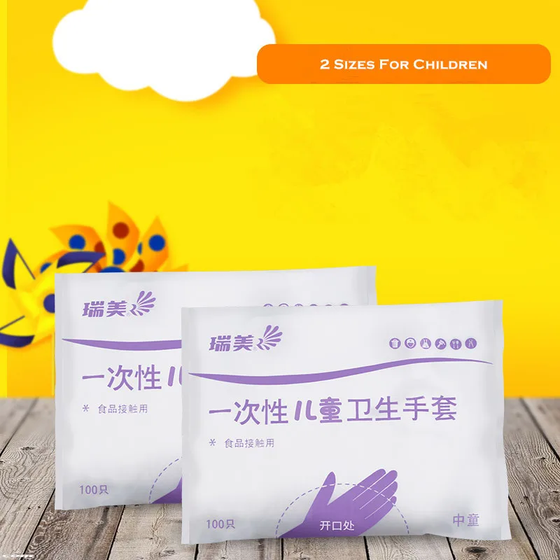 

100PCS Children's Grade PE Plastic Transparent Disposable Gloves Restaurant Service Catering Hygiene For Kitchen Food Processing