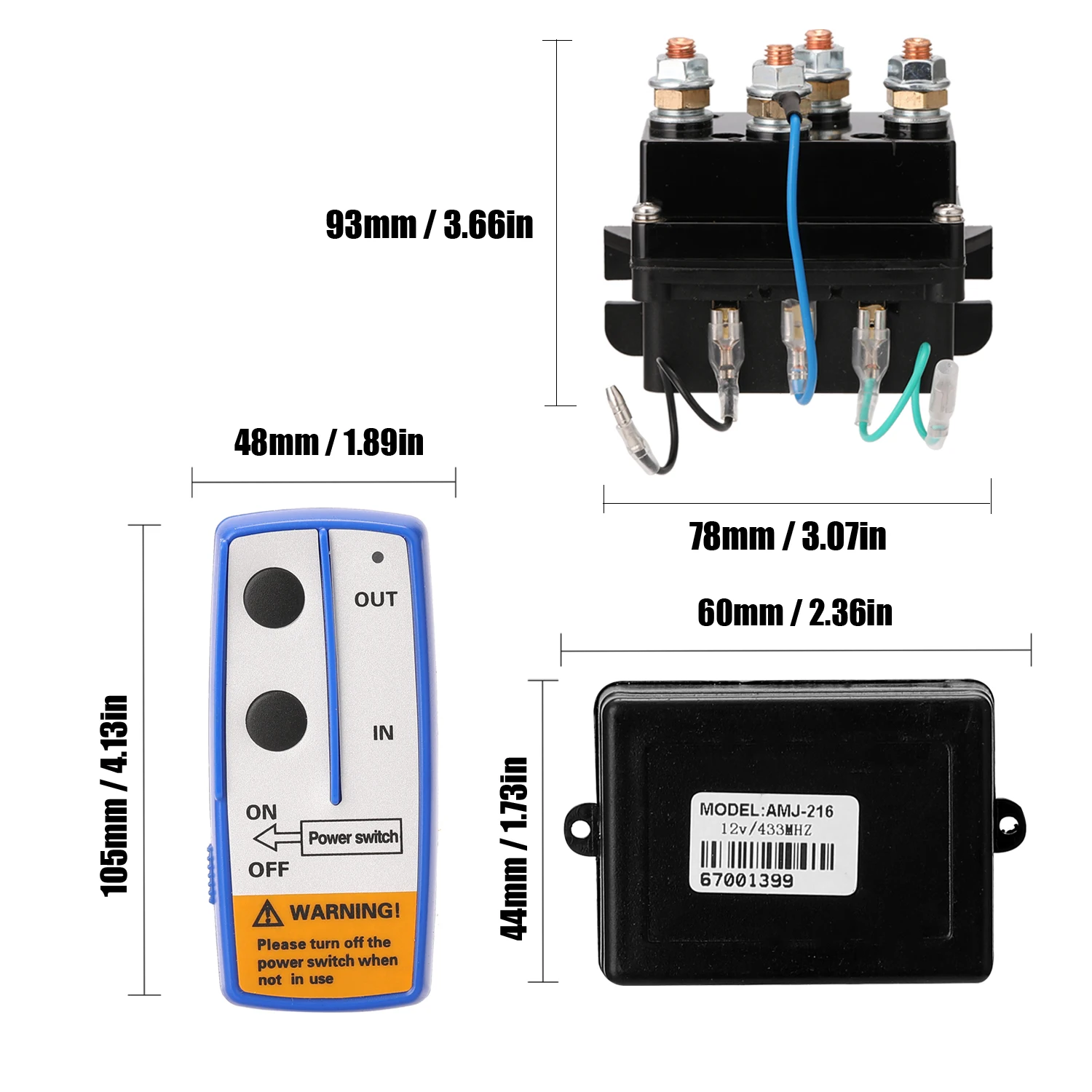 

DC12V Universal 400A Winch Solenoid Relay Electric Winch Set Remote Control DistanceIs 50m/164ft Max Easy To Install