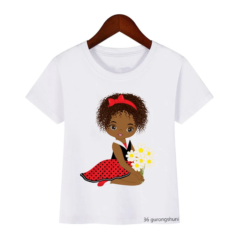 

kawaii dancing fluffy girls print kids t-shirt funny melanin girls african girls t shirt summer casual tops kids clothes tshirt