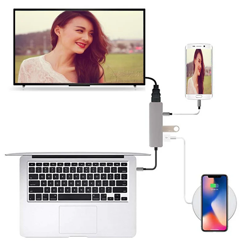 Адаптер Basix USB C HDMI Type Hub Thunderbolt 3 для MacBook Samsung Galaxy S9 Huawei P20 Mate 20 Hub|Кабели VGA| |