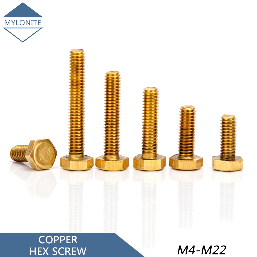 

M10 M12 Brass Screw Hexagon Machine Screw Copper External Hex Head Metric Bolts Length 20mm-100mm