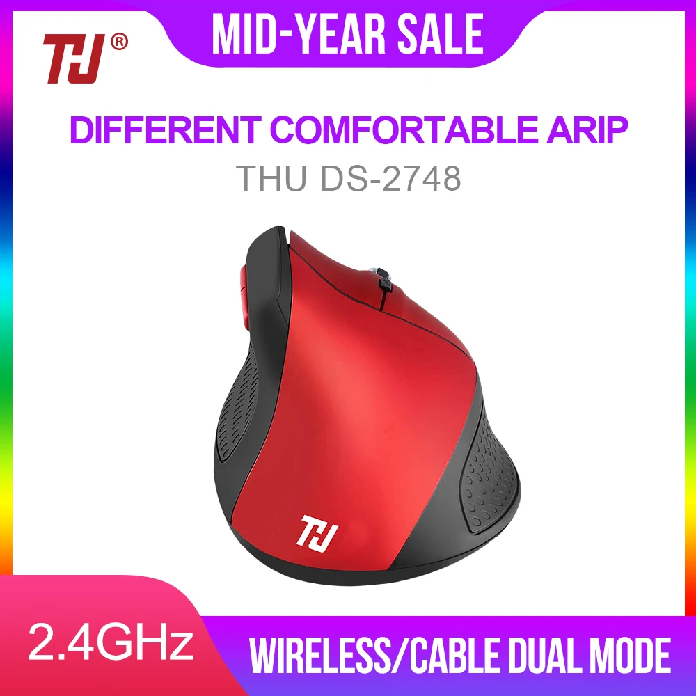 THU 2 4G беспроводная мышь перезаряжаемая эргономичная Вертикальная игровая 6