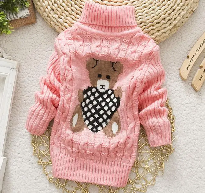 pink bear MERI AMMI/Одежда для мальчиков и девочек; зимняя теплая водолазка с длинными рукавами; трикотажные толстовки с рисунком медведя для детей 2-9 лет; J722 - Цвет: pink bear