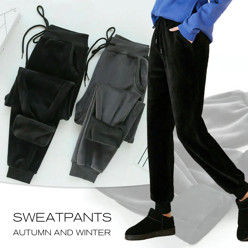 Осенне-зимние плотные Женские повседневные Бархатные брюки с высокой талией