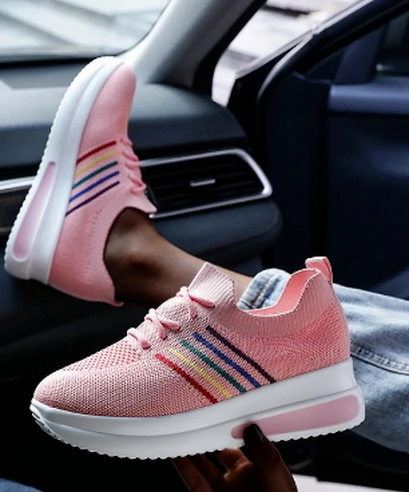 

Women's Mesh Breathable Sports Shoes Thick-soled Increased Lace-up Running Shoes Flat Casual Shoes Shock Absorbing Sports Shoes