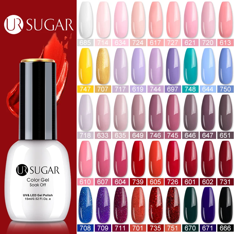 Ur Sugar, 15 мл, Цветной Гель-лак, гибридный лак для ногтей, для маникюра, УФ-светодиодный Полупостоянный гель для ногтей, впитывающий Гель-лак, базовое верхнее покрытие