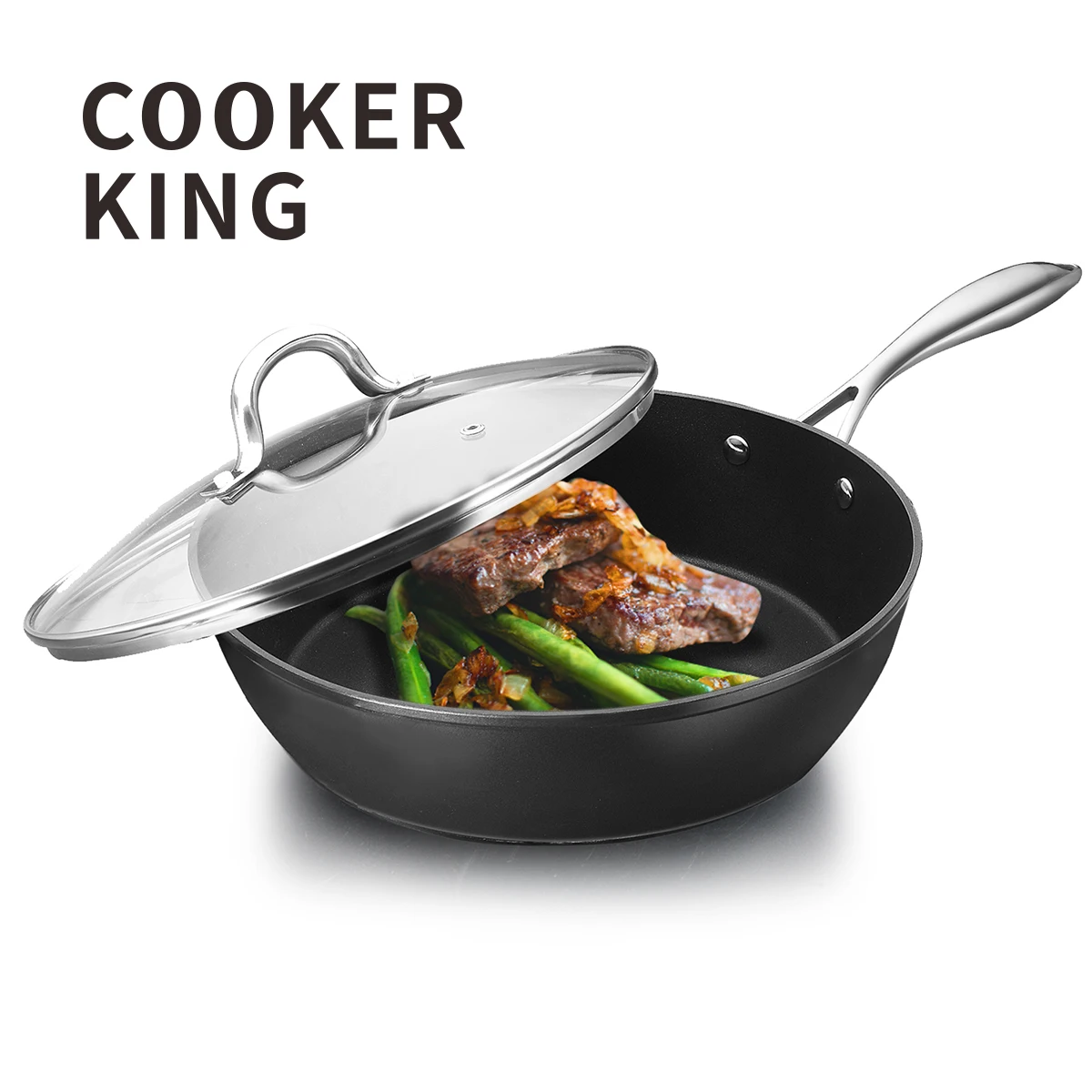 Антипригарная сковорода COOKER KING Wokpan глубокая для жарки с крышкой ручка из