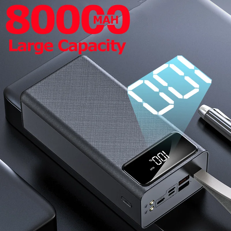 Внешний аккумулятор на 80000 мА · ч со светодиодной подсветкой и 2 USB-портами |