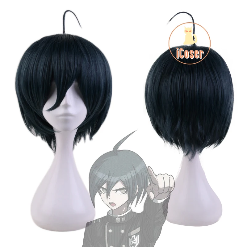 

Danganronpa V3 Shuichi Saihara Cosplay Wig Short Dark Blue Heat Resistant Hair with Ahoge Dangan Ronpa Killing Harmony Men Wig