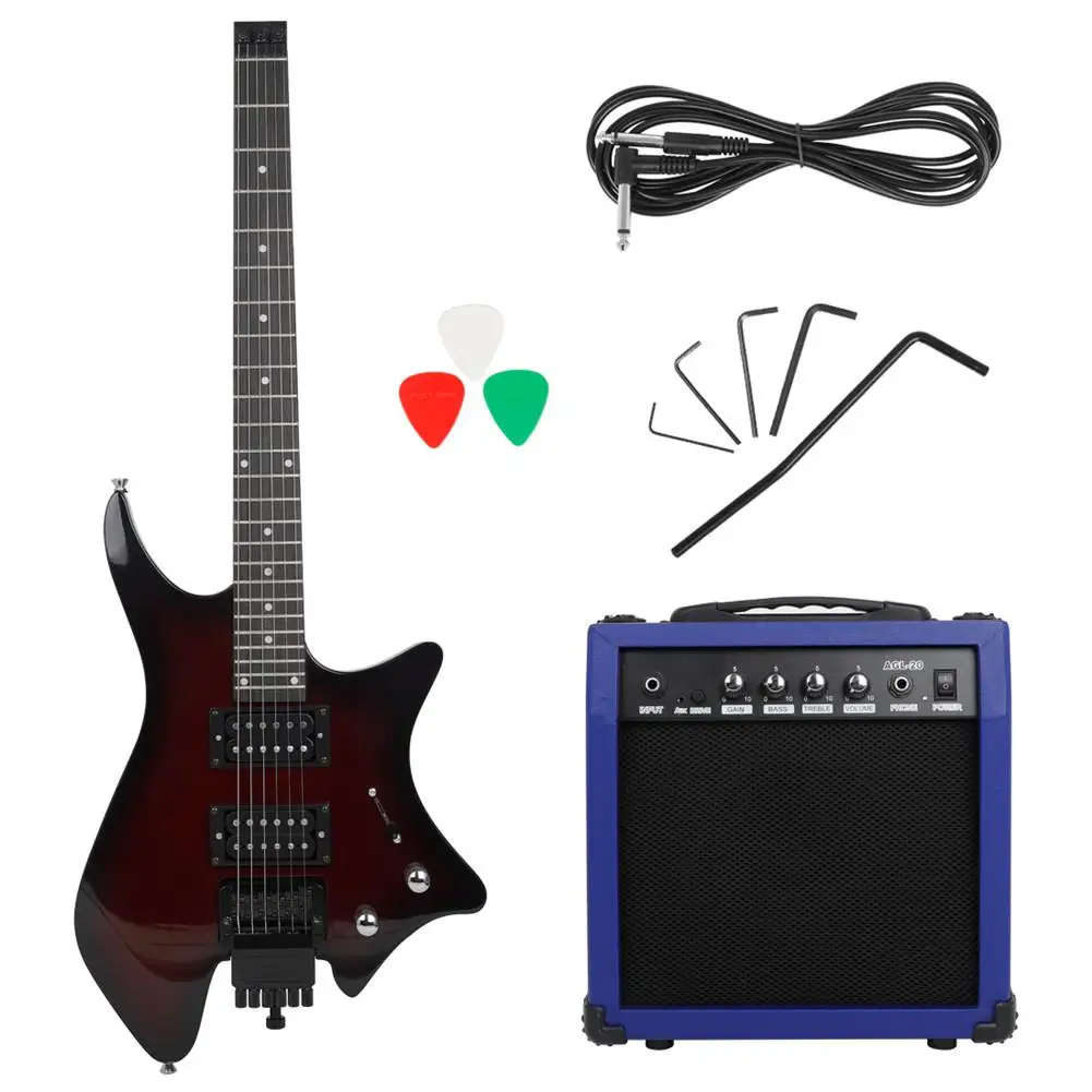 Безголовая электрическая гитара с двухрядным звуковым динамиком аудио кабель