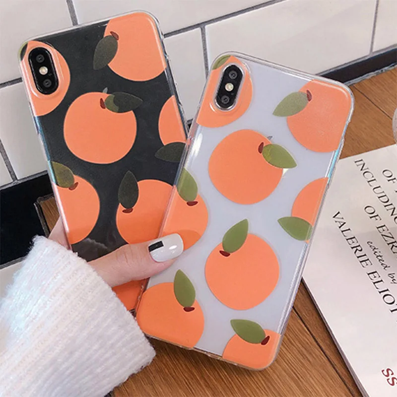 Роскошный прозрачный милый чехол с оранжевыми фруктами для Apple iPhone X XR XS Max 8 7 6 6S Plus
