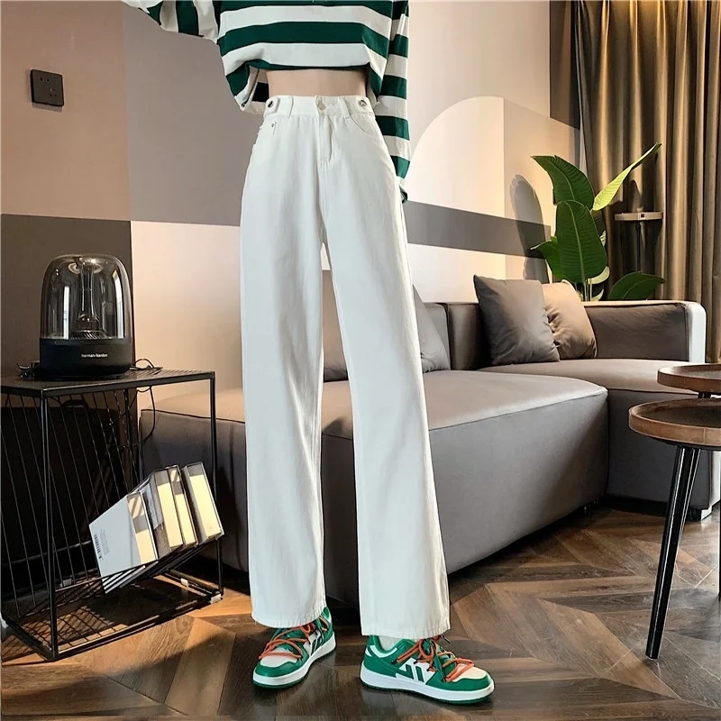 

White High-Waist Jeans Women's Autumn and Winter 2021 New Fashion Loose and Slimming Wide Leg Pants Straight-Leg Trousers Trendy