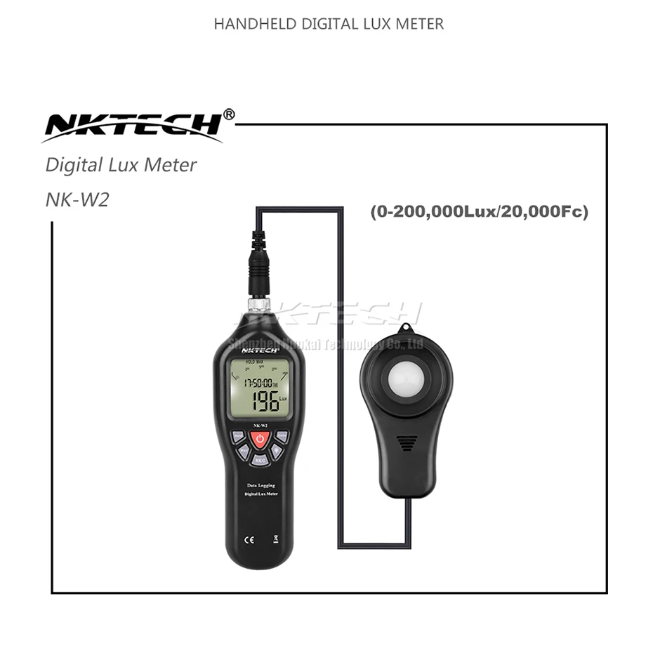 NKTECH NK-W2 Автоматический Цифровой Люксметр FC светильник USB Регистратор люкс-метр ПК записывает подсветку подсветки автоматический тестер 0,1-200000Lux